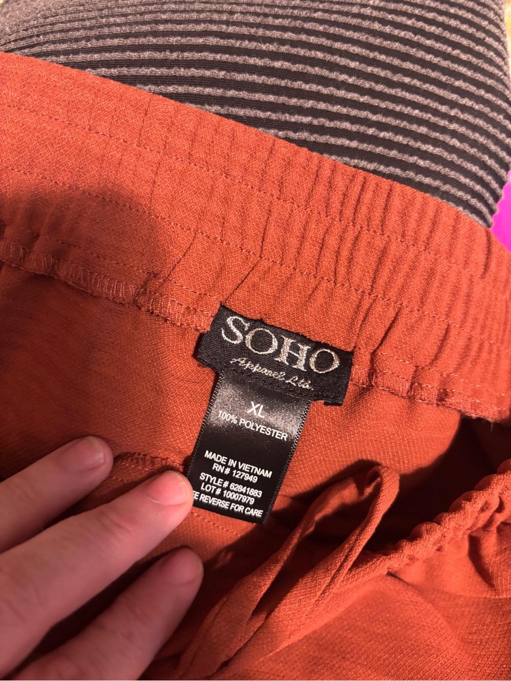 Soho Rust-Orange Drawstring Wide-Leg Pants - Picture 3 of 3
